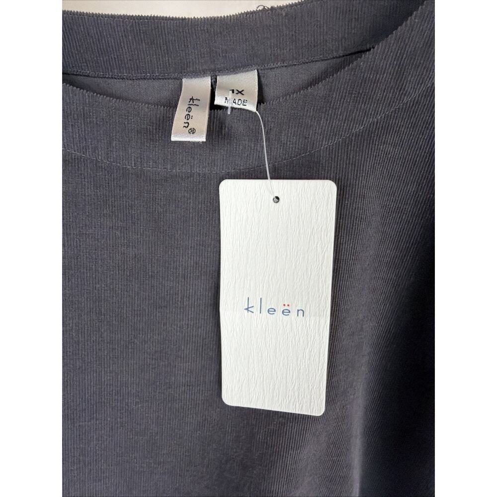 NWT Kleen Gray 3/4 Sleeve Corduroy Ruffle Hem Top #0843 Size S - Picture 4 of 4